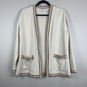 Isaac‎ Mizrahi Live! Womens Open Front Cardigan Medium Ivory Preppy Scholar